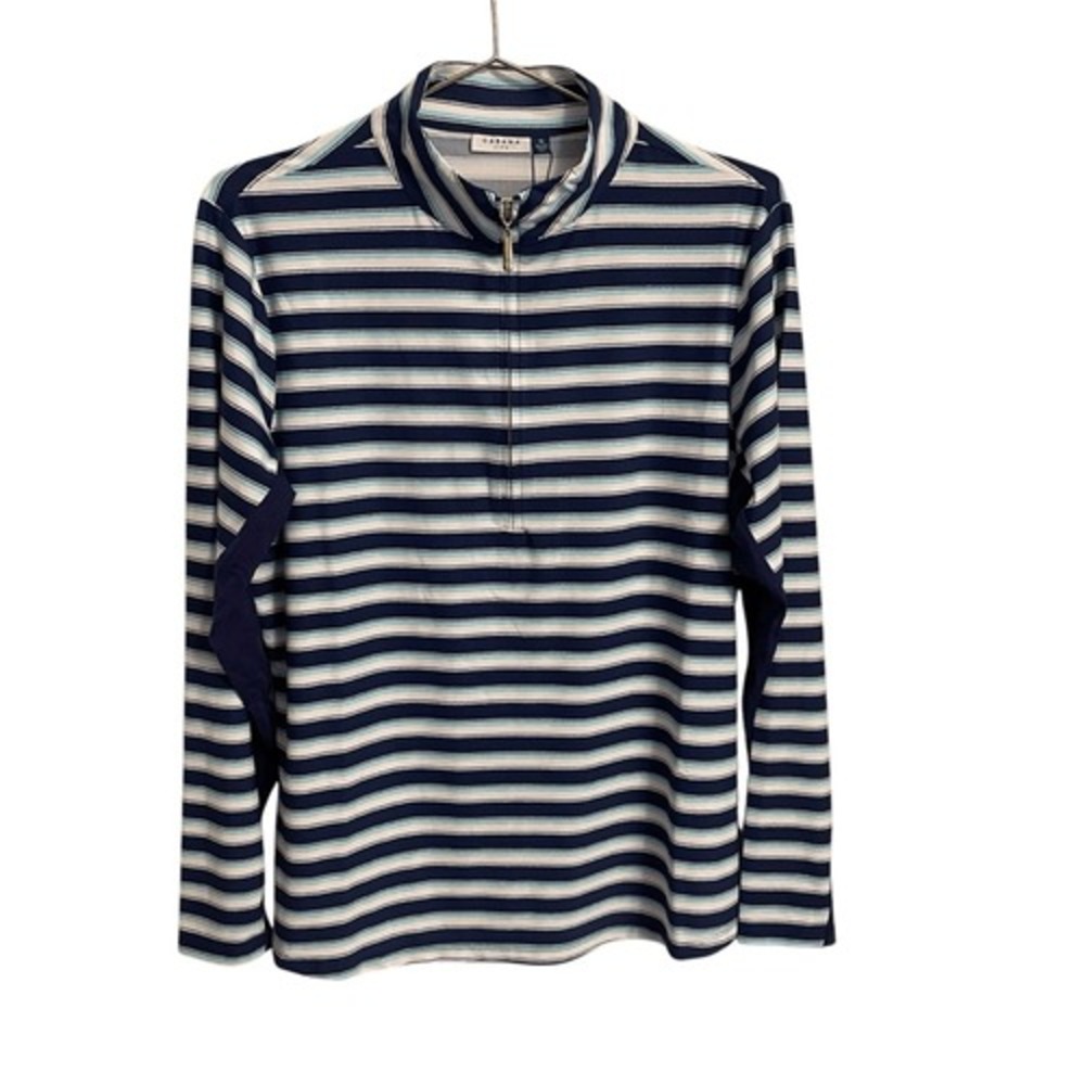 Cabana Life Womens Navy Blue Striped UPF 50+ Quarter Zip Rash Guard XL